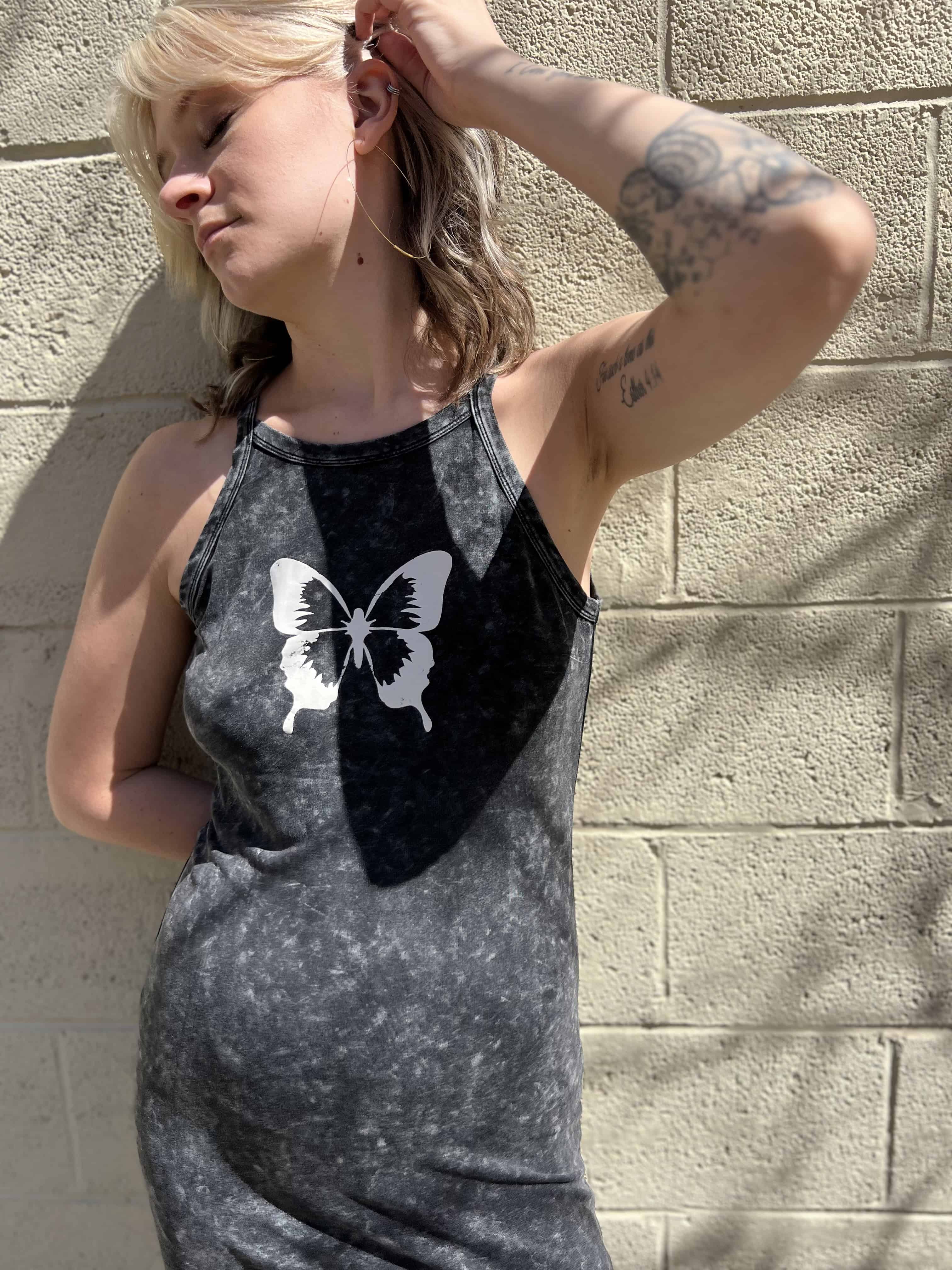 Vintage Wash Butterfly Graphic Tank Maxi Dress