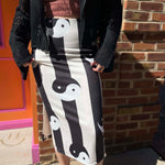 Yin Yang Print High Waist Midi Skirt