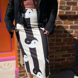 Yin Yang Print High Waist Midi Skirt