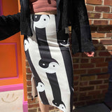 Yin Yang Print High Waist Midi Skirt
