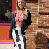 Yin Yang Print High Waist Midi Skirt