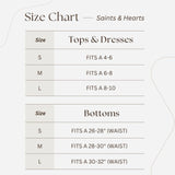 A picture of the Saints & Hearts size chart.