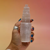 Selenite Cylinder Tower for Cleansing, Protection & Crown Chakra