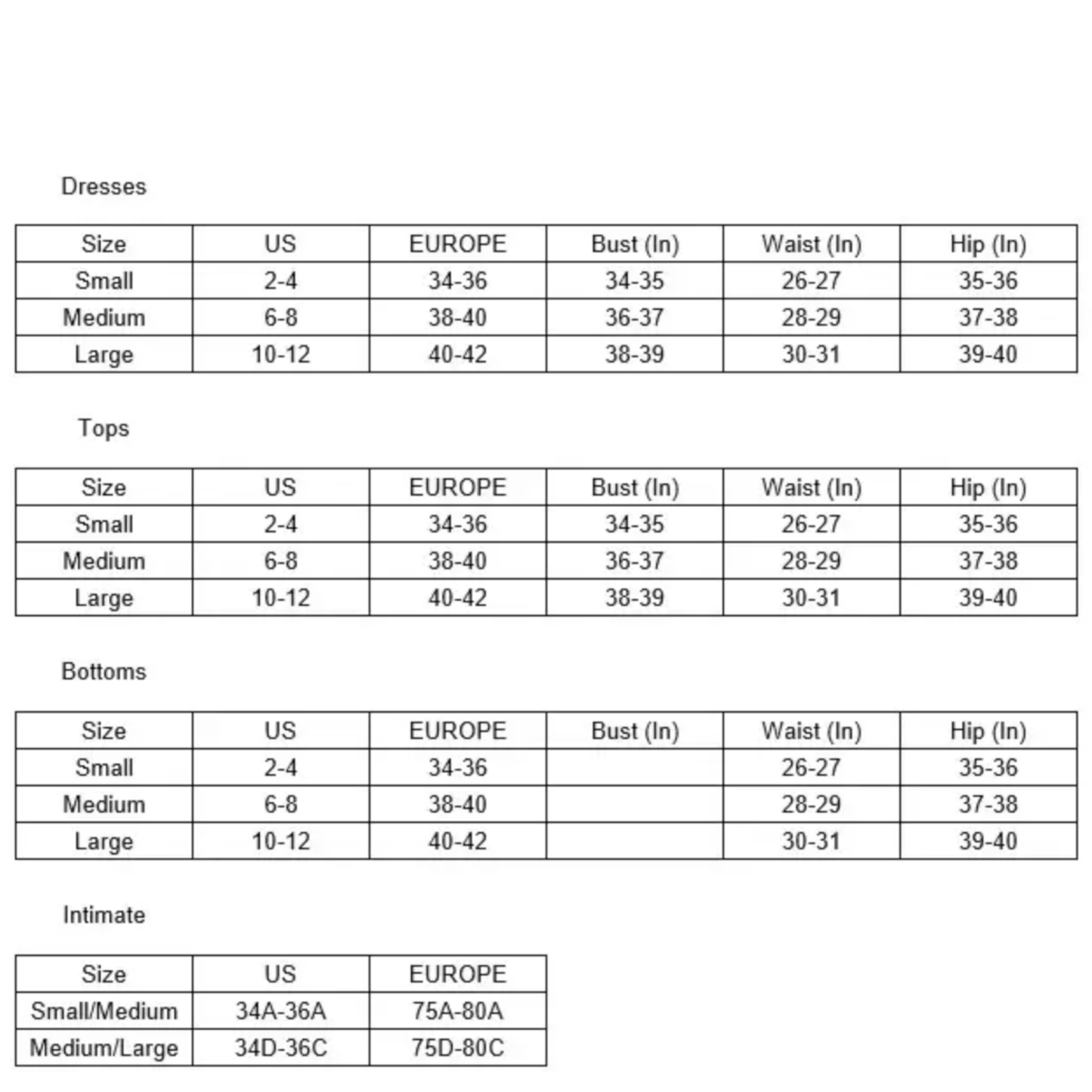 Size chart for by together midi black dress
