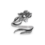 Silver floral ring on a white background