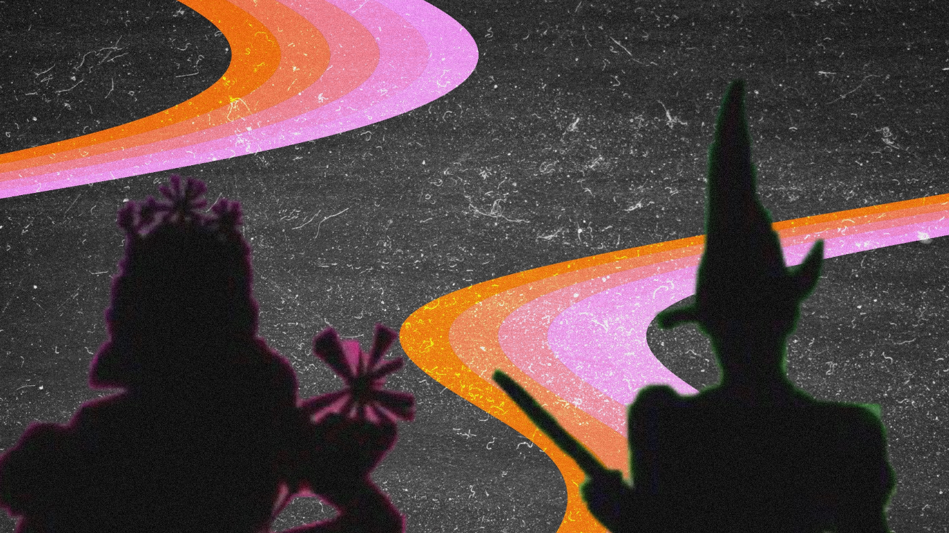 Wicked Witches Shadows on pink swirl background
