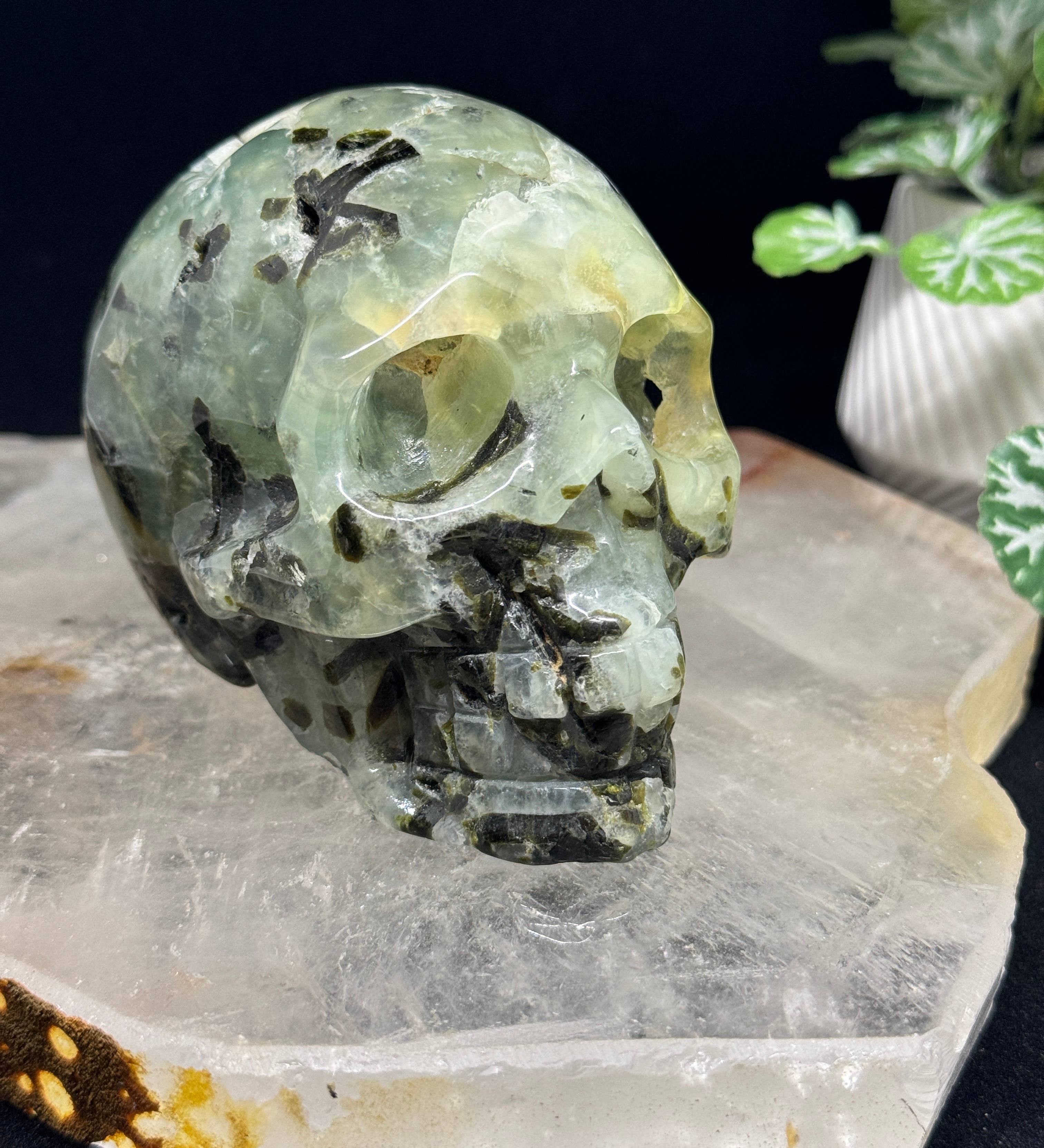Prehnite Crystal Skull