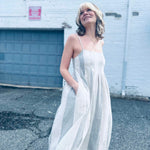 vintage-inspired cotton gauze dress with delicate pintuck pleats and pockets