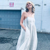 vintage-inspired cotton gauze dress with delicate pintuck pleats and pockets