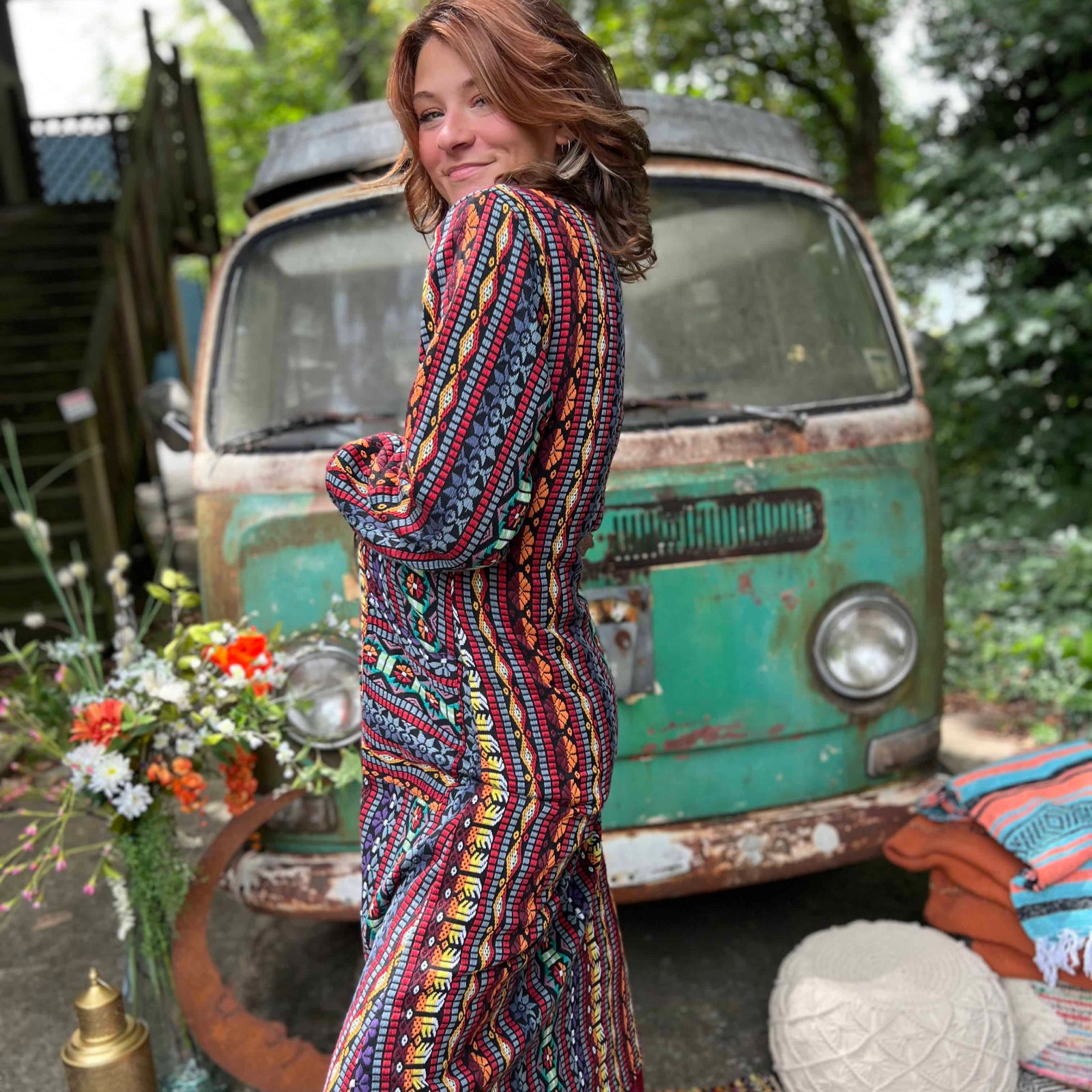 Oversized unisex hippie boho trench coat for festivals and travel