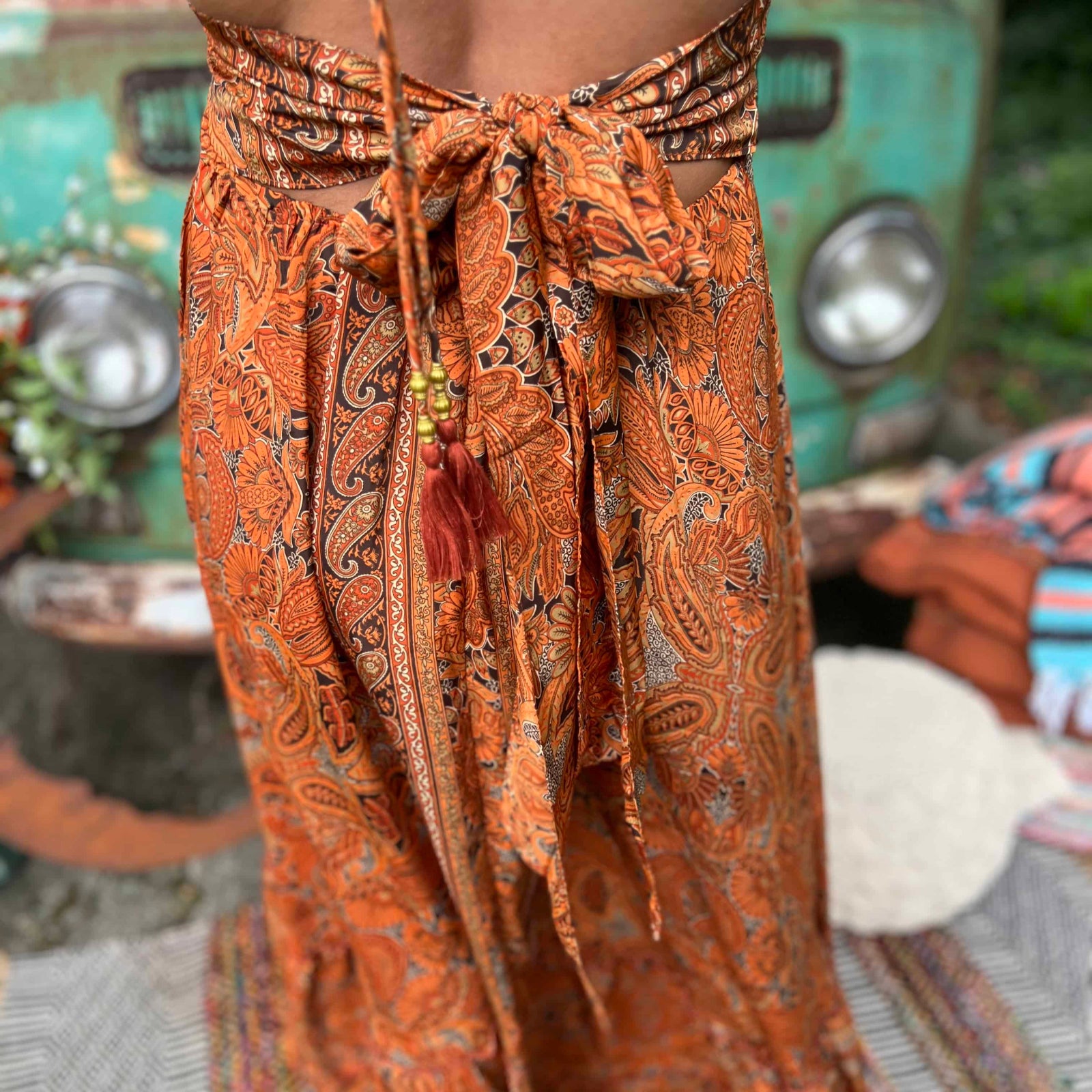 Wedding guest style bohemian maxi dress in silk fabric