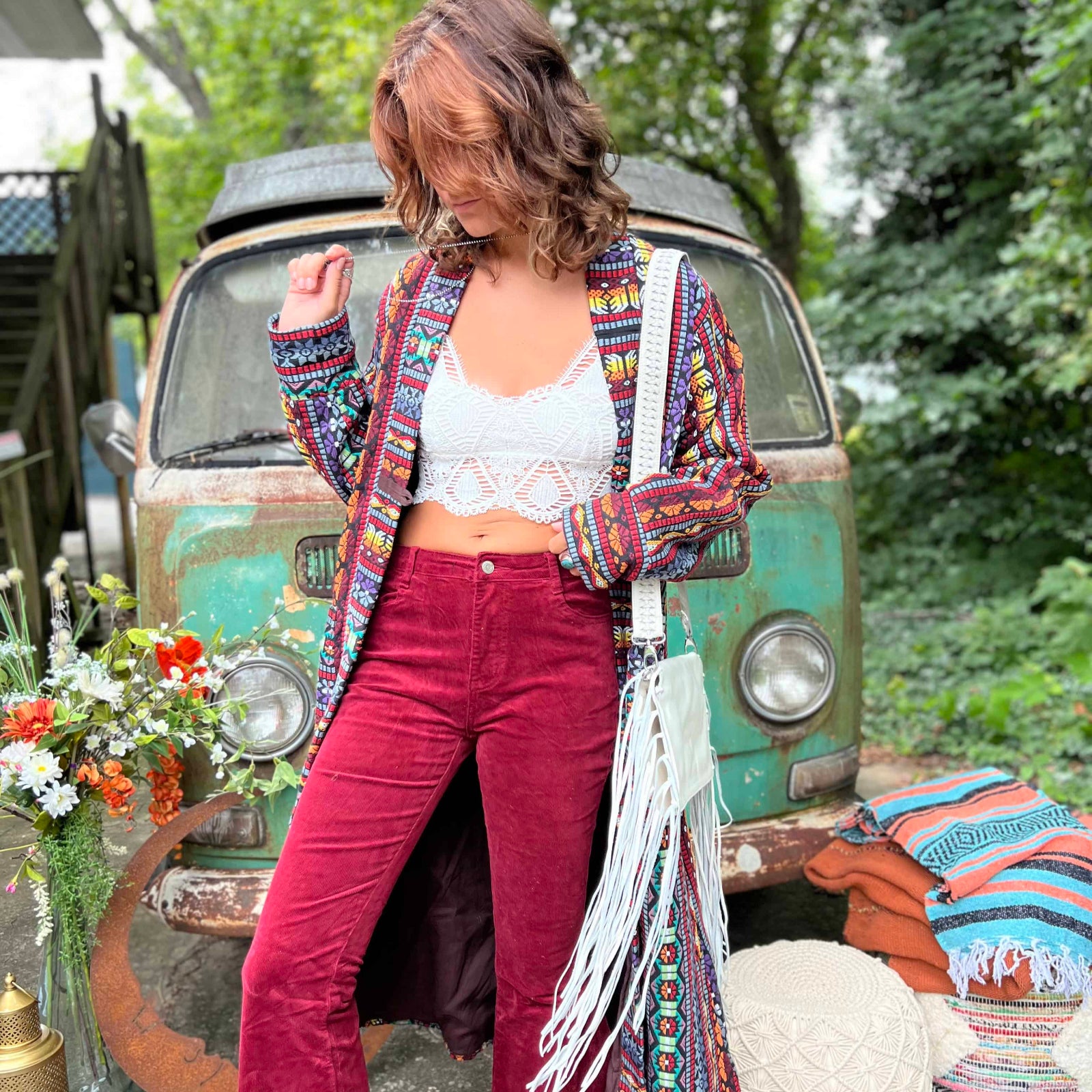 Handmade festival longline boho jacket made of 100% cotton