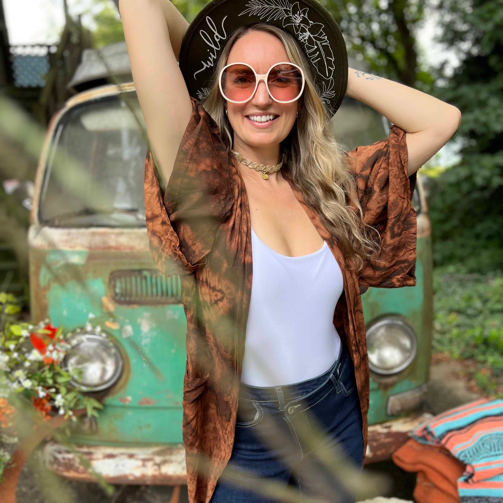 Oversized bohemian kimono in earthy brown plant-based rayon
