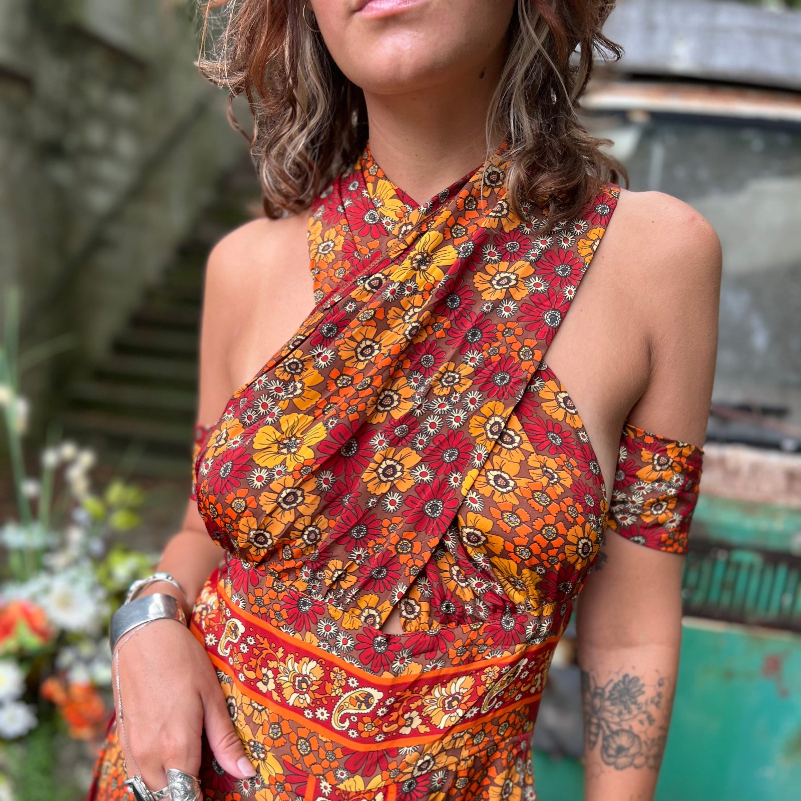 Bell bottom psychedelic jumpsuit perfect for music festivals