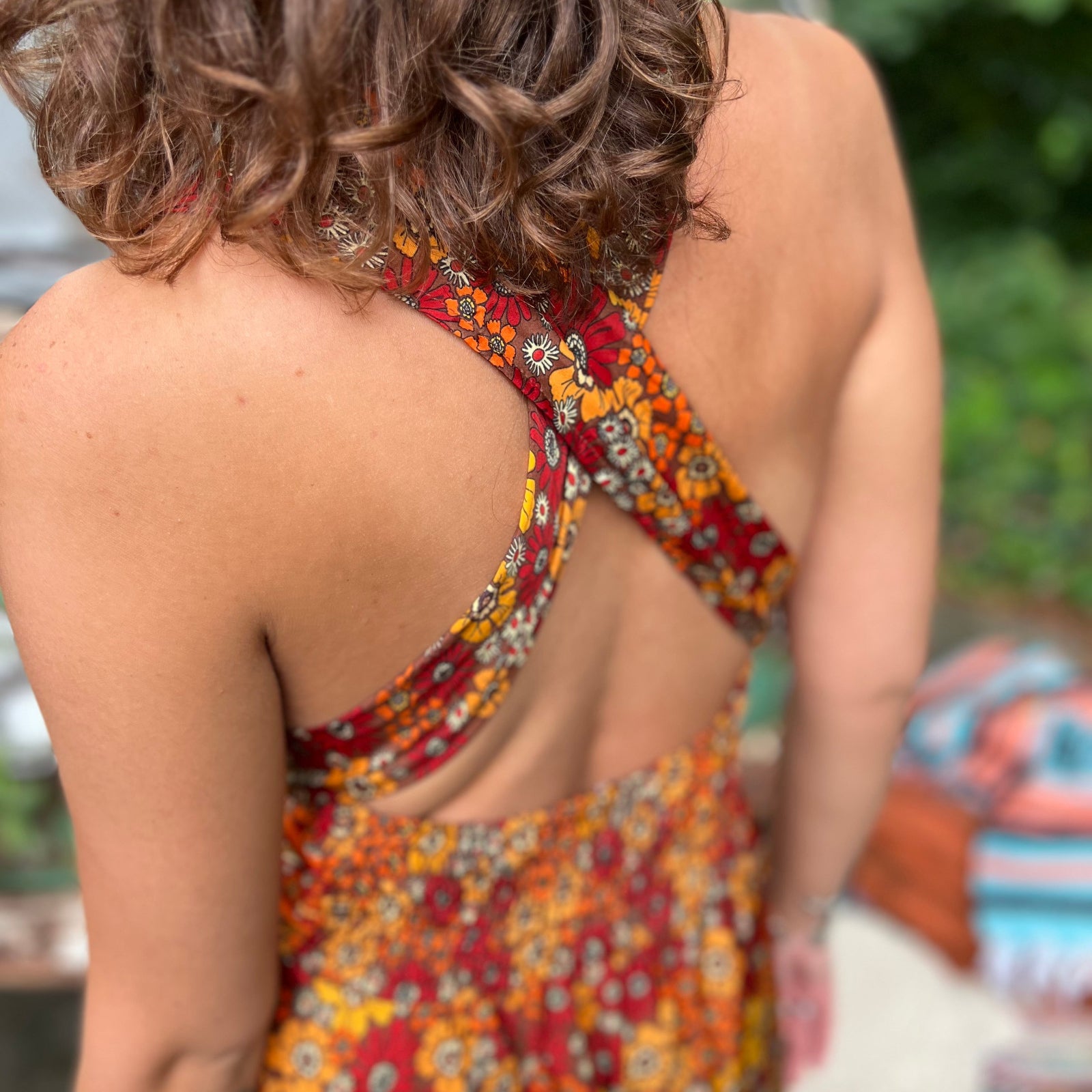 Bohemian rainbow jumpsuit tied strapless with open back
