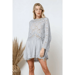 Boho Lace Contrast Mix Fringe Sleeve Tunic