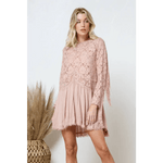 Boho Lace Contrast Mix Fringe Sleeve Tunic