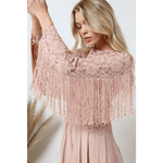 Boho Lace Contrast Mix Fringe Sleeve Tunic