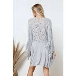 Boho Lace Contrast Mix Fringe Sleeve Tunic