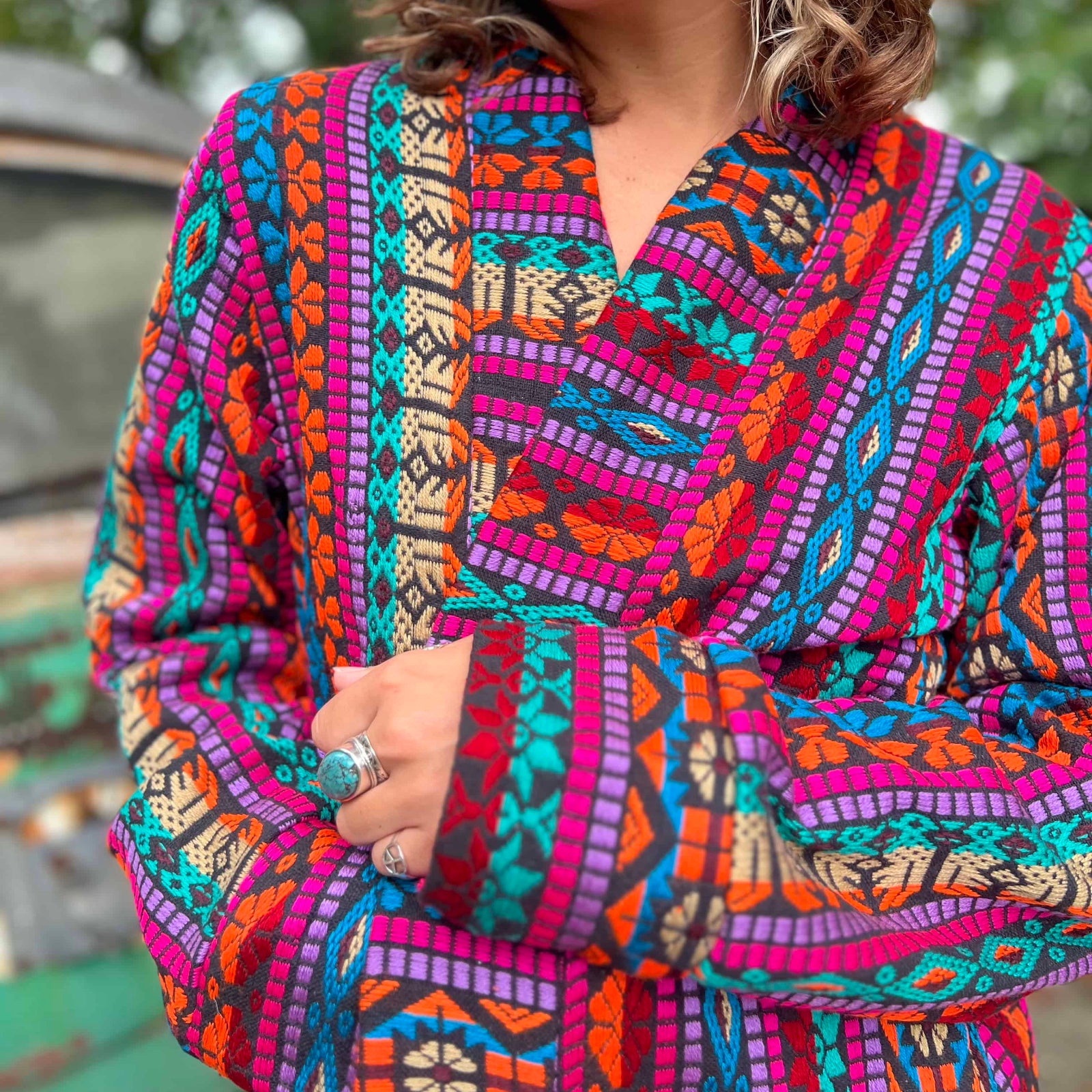 Double-layered cotton design of boho festival trench coat