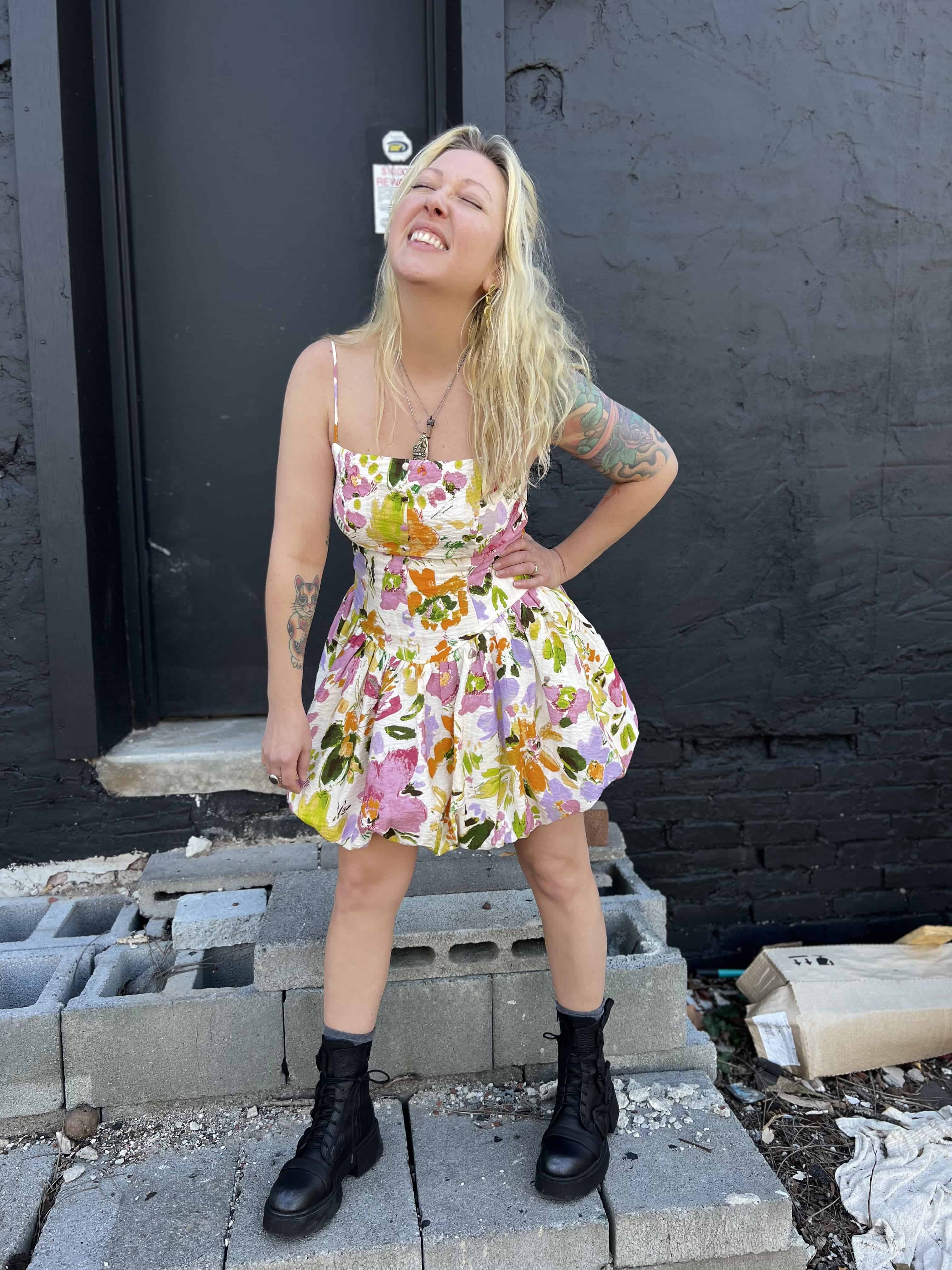 Floral Print Bubble Skirt Mini Dress