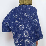 Boho Printed Poncho - Navy