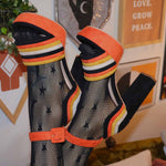 Fall festival candy corn shoes with vintage design.