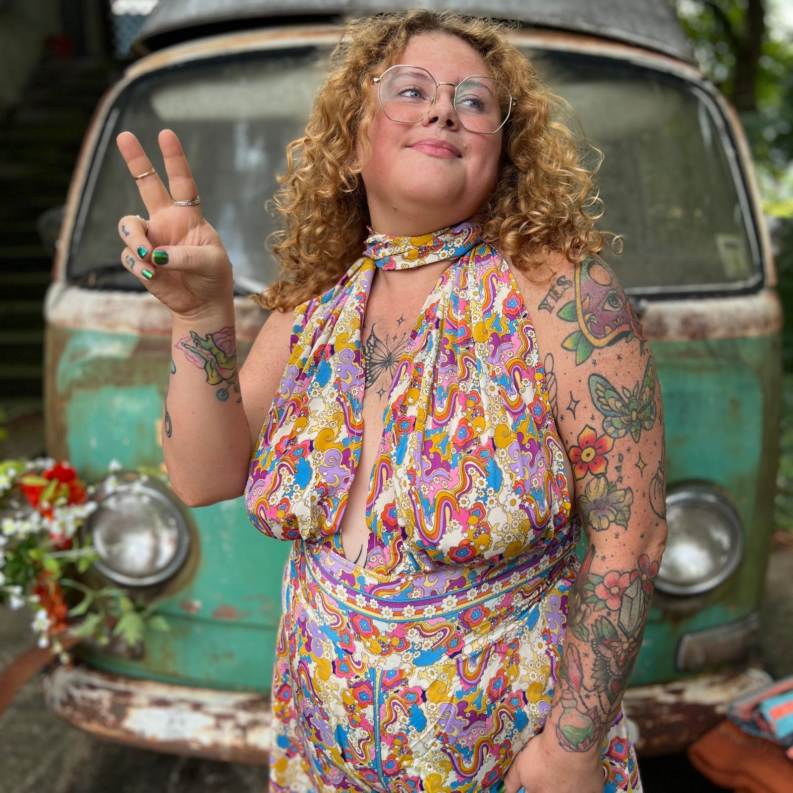 Bohemian rainbow jumpsuit perfect for outdoor concerts