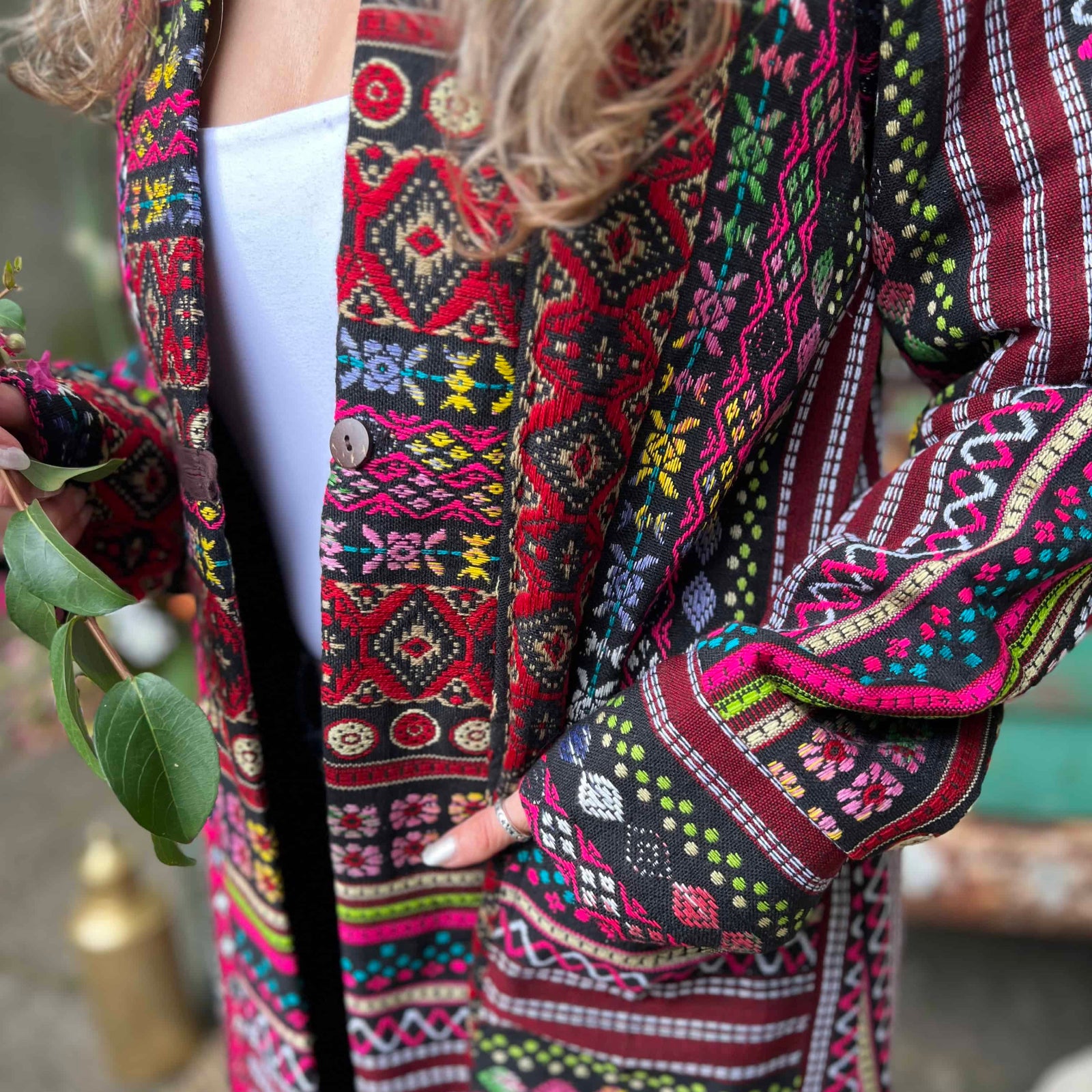 Style shot of festival cotton unisex long trench coat outfit
