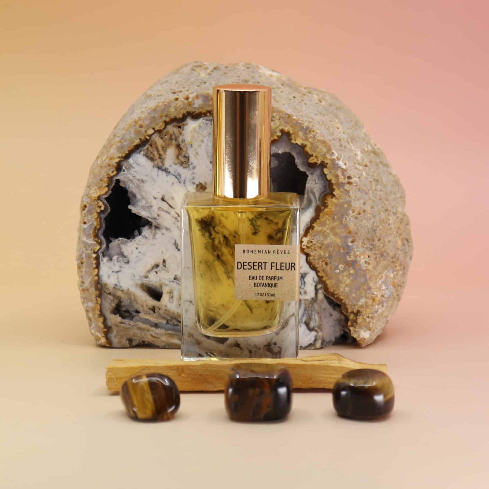 Desert Fleur Botanical Perfume by Bohemian Rêves – 50ml bottle with palo santo and tiger’s eye stones