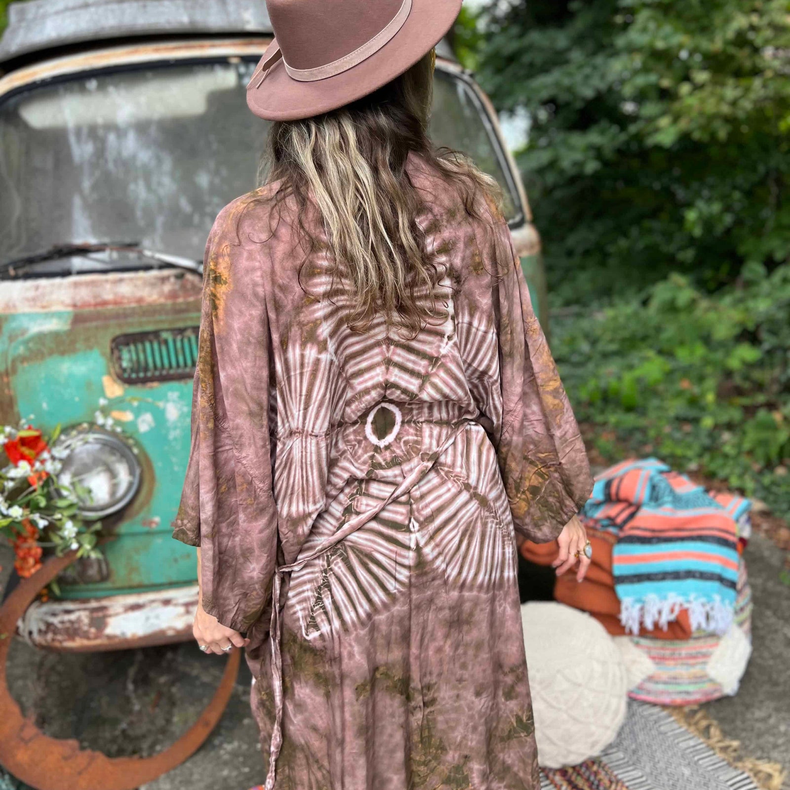 Oversized mauve boho kimono made from plant-based rayon