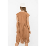 Embroidered Front Suede Fringe Tiered Dress