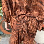 Earthy hand-dyed kimono in brown with lotus back full length