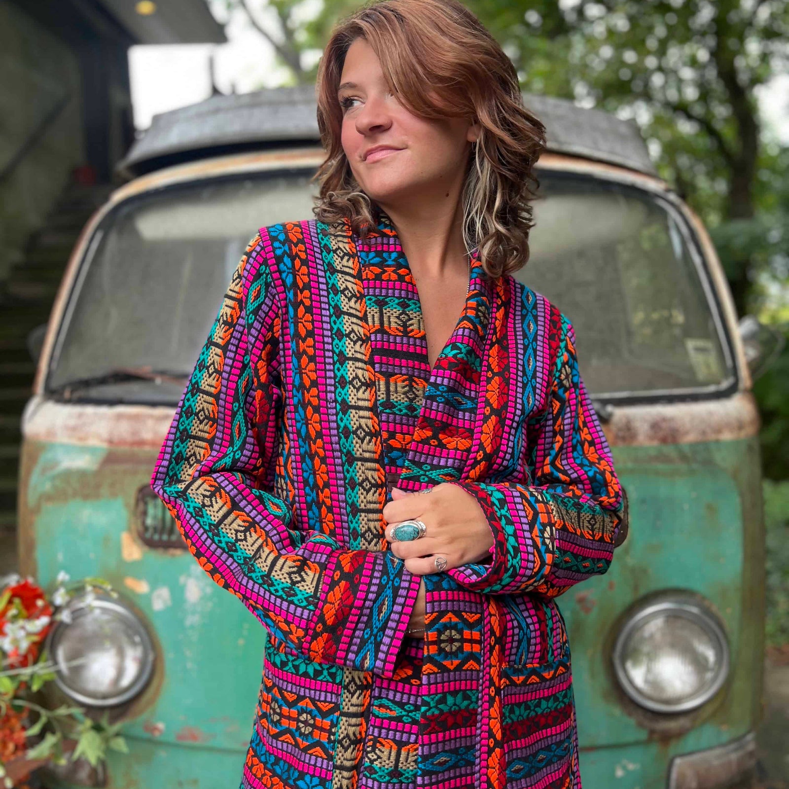 Natural undyed cotton hippie trench coat unisex style