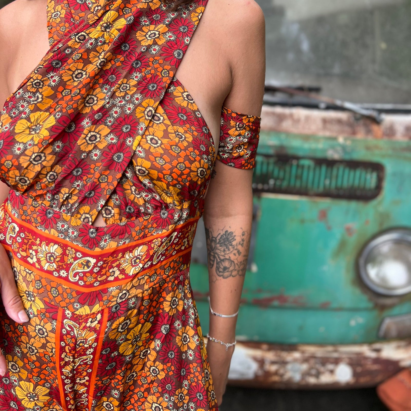 Convertible boho jumpsuit styled with one-shoulder tie
