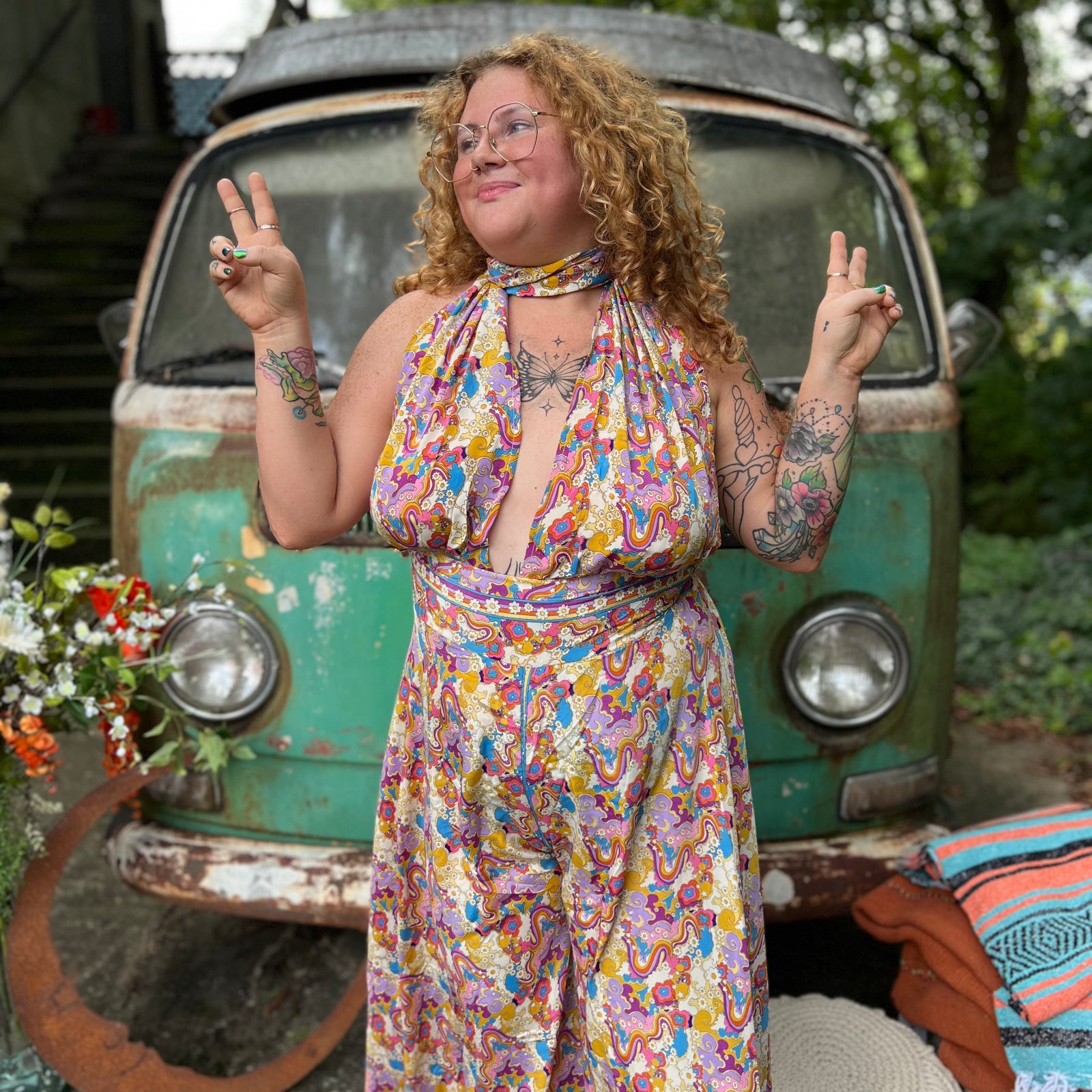 Colorful convertible jumpsuit styled for summer events