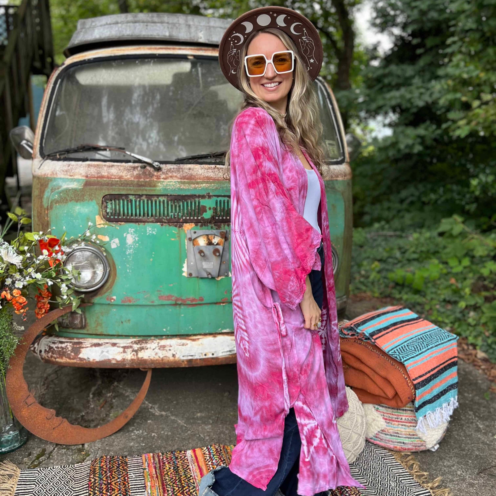 Earthy hippie duster robe hand-dyed from plant-based rayon