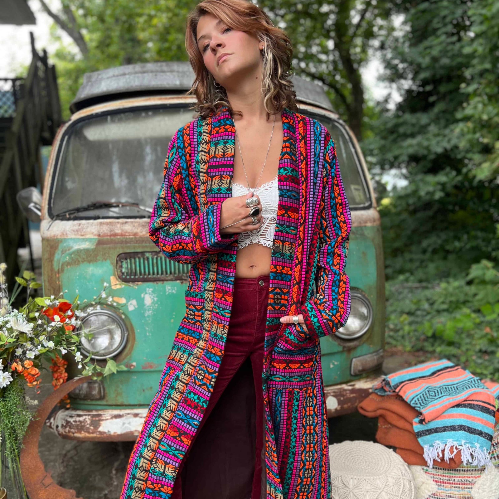 Unisex bohemian outerwear long trench coat design