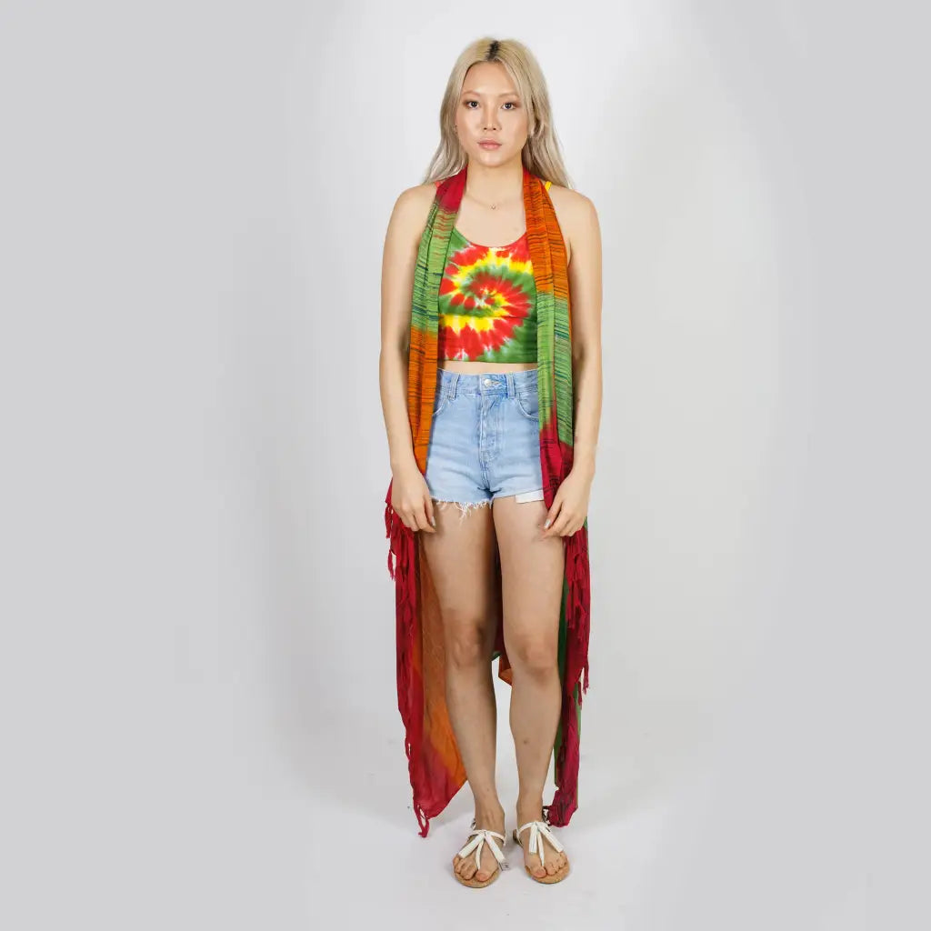 Hashtag Maxi Fringed Vest: One Size / Sage