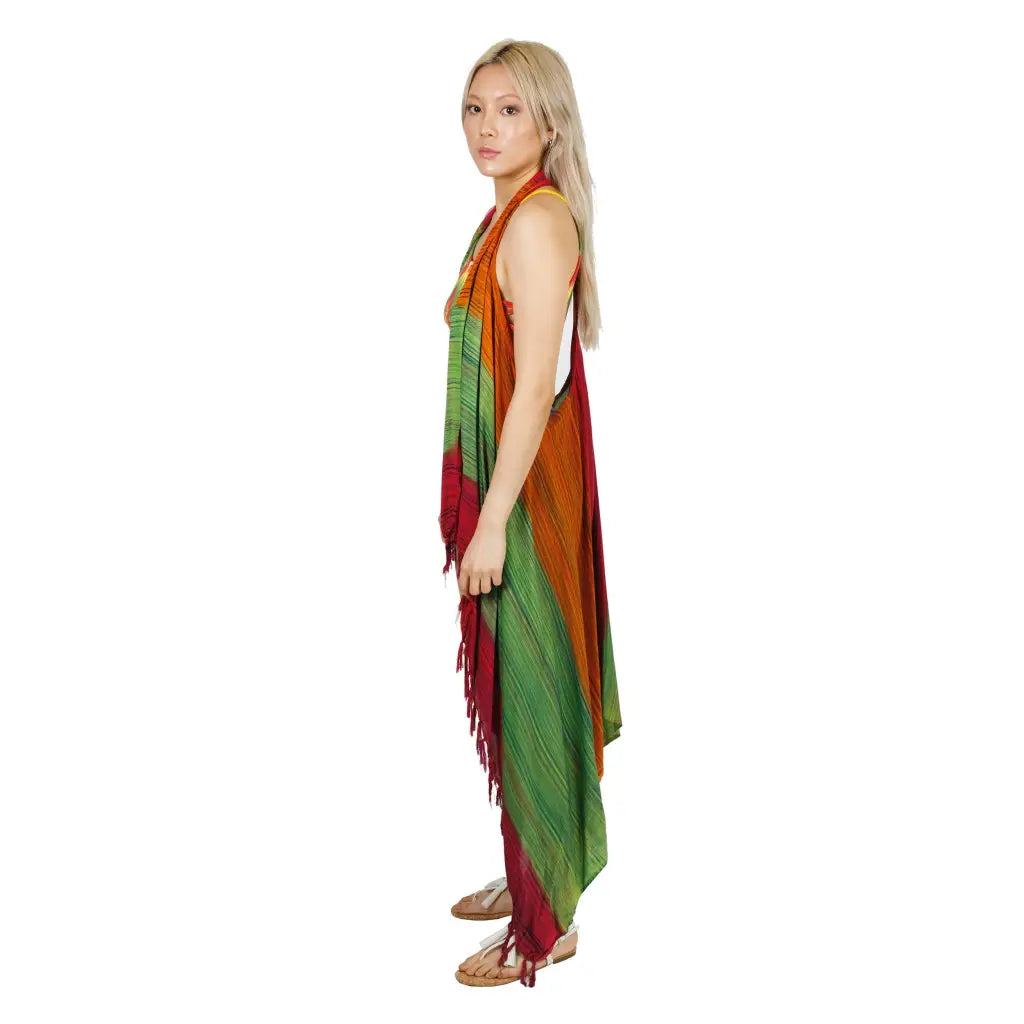 Hashtag Maxi Fringed Vest: One Size / Sage