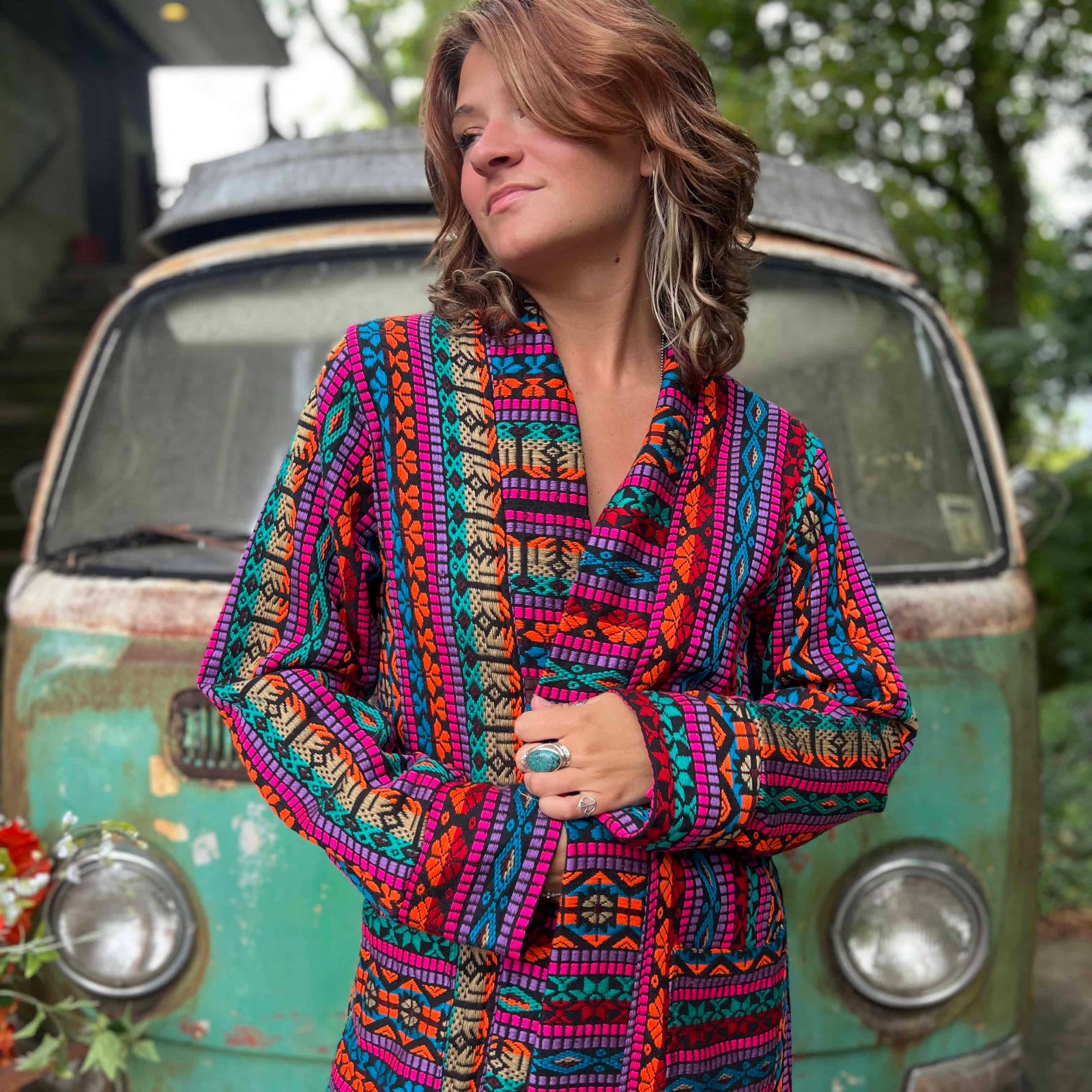 Oversized handmade boho trench coat for men and women