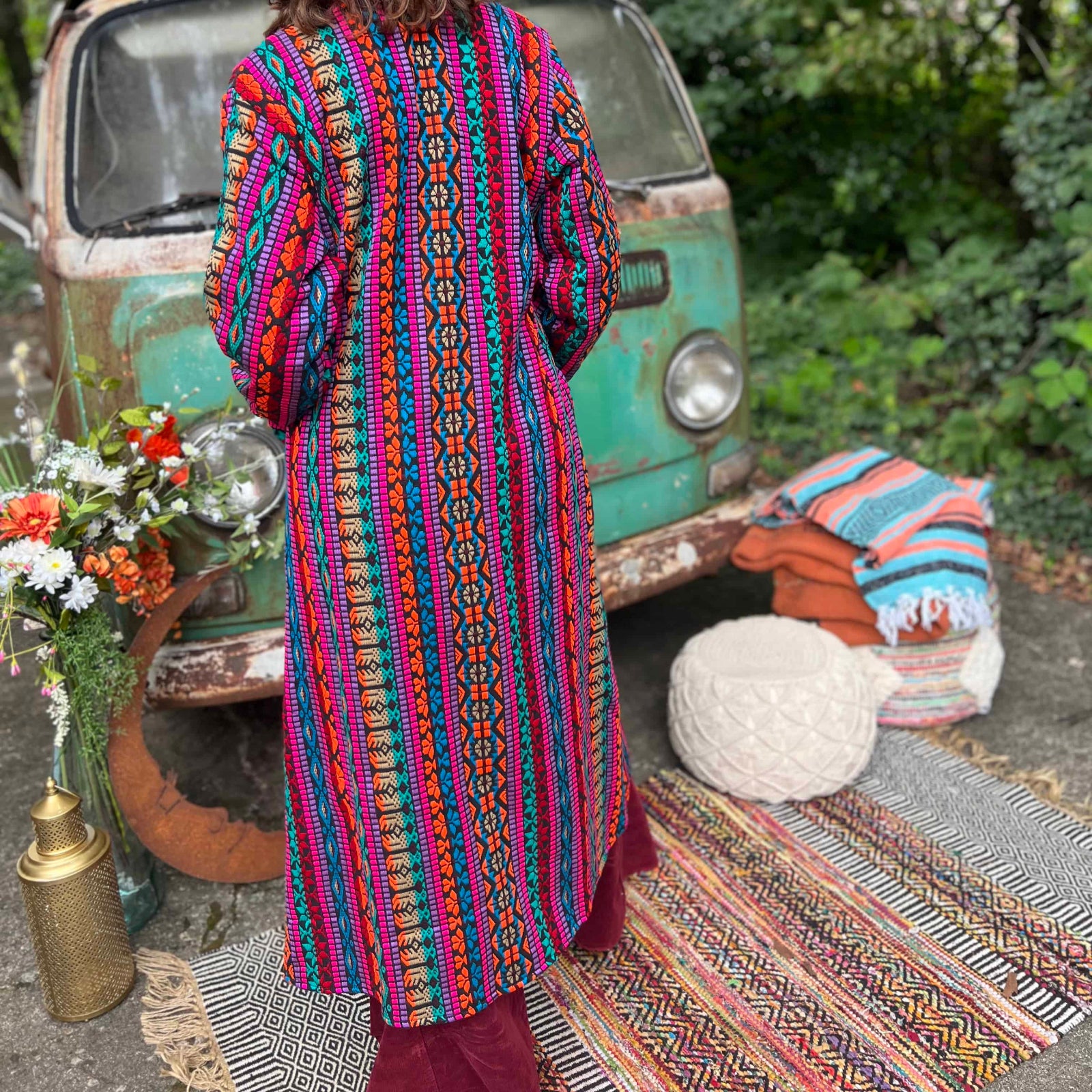 Styled outfit with long hippie boho jacket for festivals