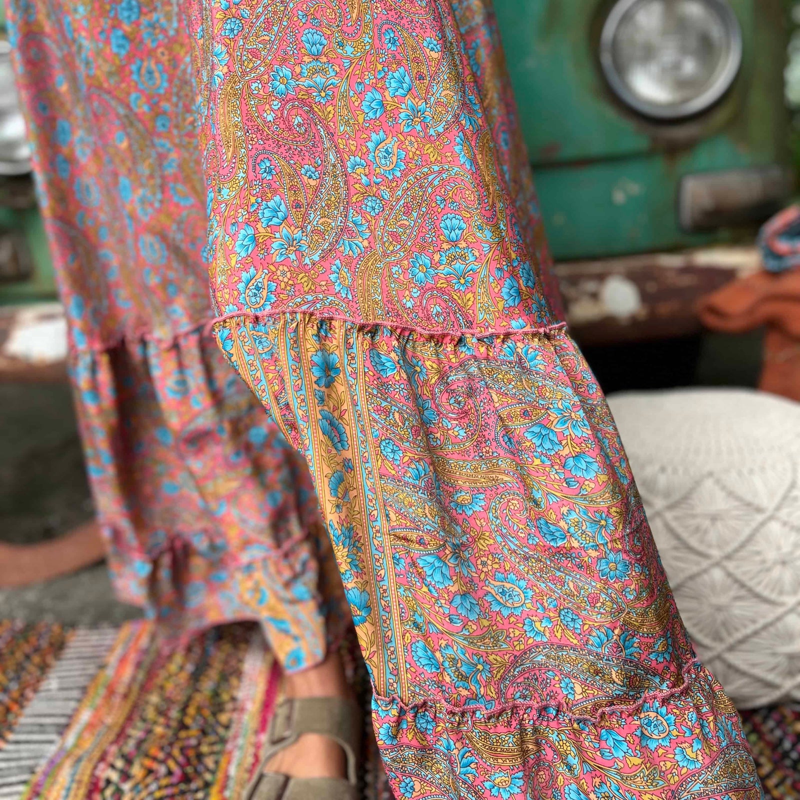 Silk boho goddess maxi dress full-length outdoor photo