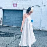 trendy festival outfit featuring a striped pintuck midi dress