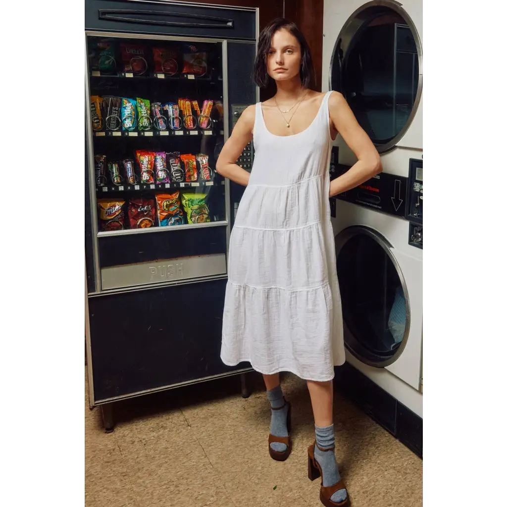 Lightweight Gauze Tiered Midi Dress