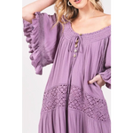 Maxi Dress Flowy Sweet Lace Trim - Medium / Heather (Lilac)