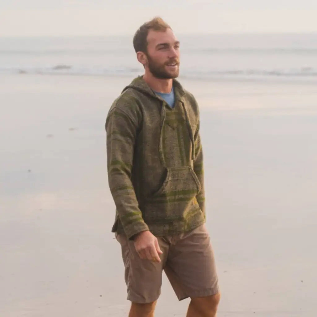 Mexican Poncho ’Baja Hoodie’ - Olive - Small
