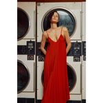 Midi Dress Pleated Camisole in Black & Rust - L / Rust