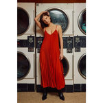 Midi Dress Pleated Camisole in Black & Rust - Dress