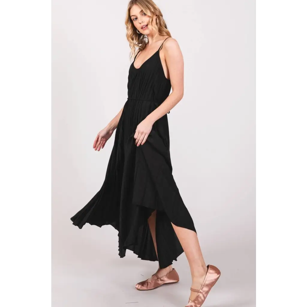 Midi Dress Pleated Camisole in Black & Rust - Dress